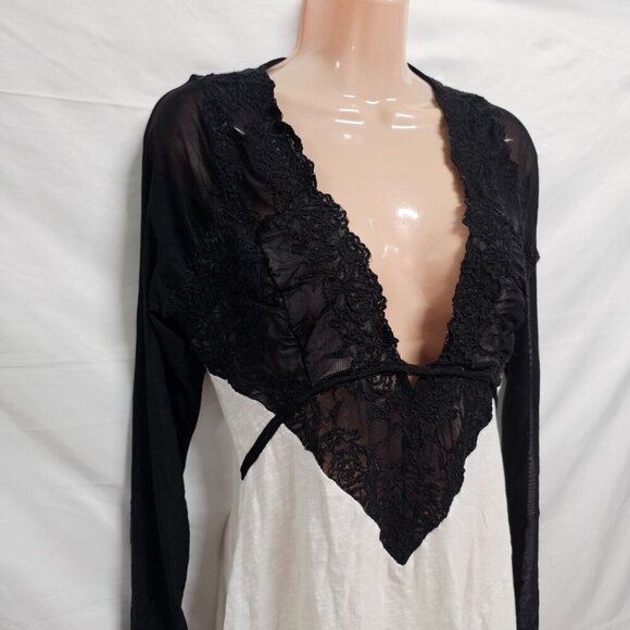 Free People Rendezvous Lace Trim Top Blouse Women Size S White/Black - Picture 2 of 15